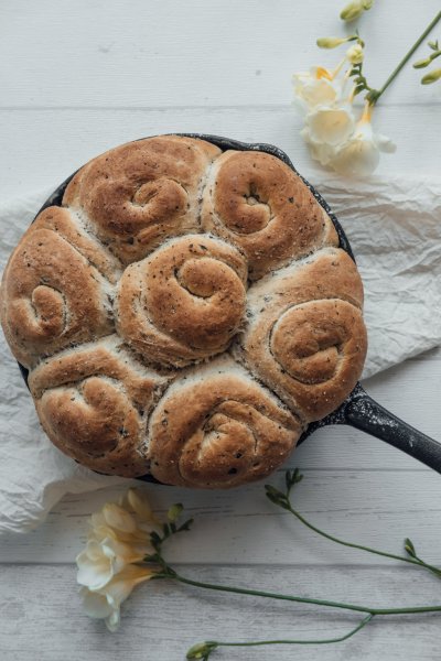 beautiful rose bread bakes with olives