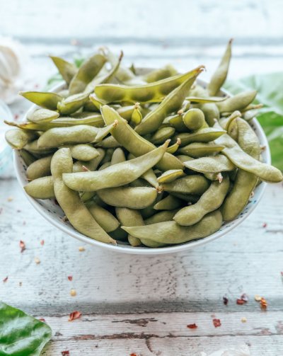 Delicious edamame snack in a bowl