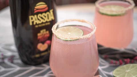 Delicious passionfruit margarita made with passoa and lime