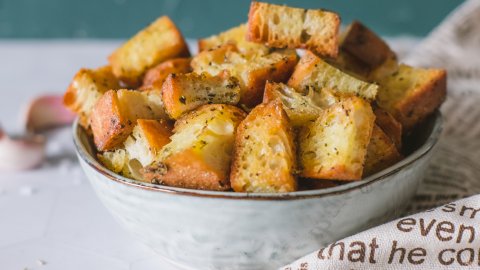 homemade vegan croutons with olive oil and herbs