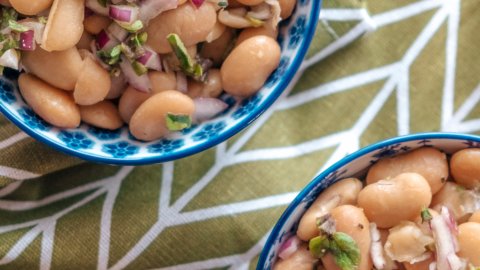 Two bowls of gigante beans salad